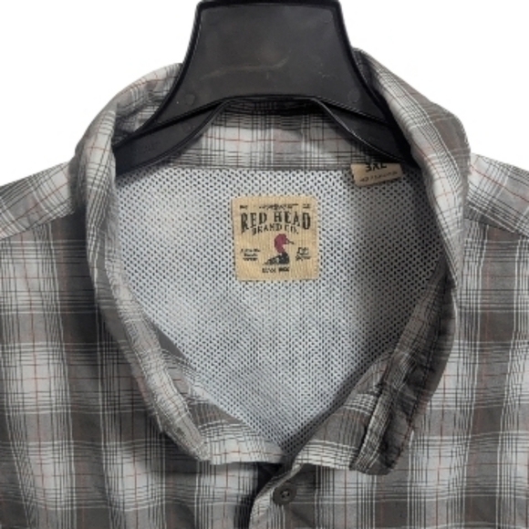 Red head Brand Co. Short Sleeve Shirt Sx 3X Collared Plaid Gray - Picture 5 of 10